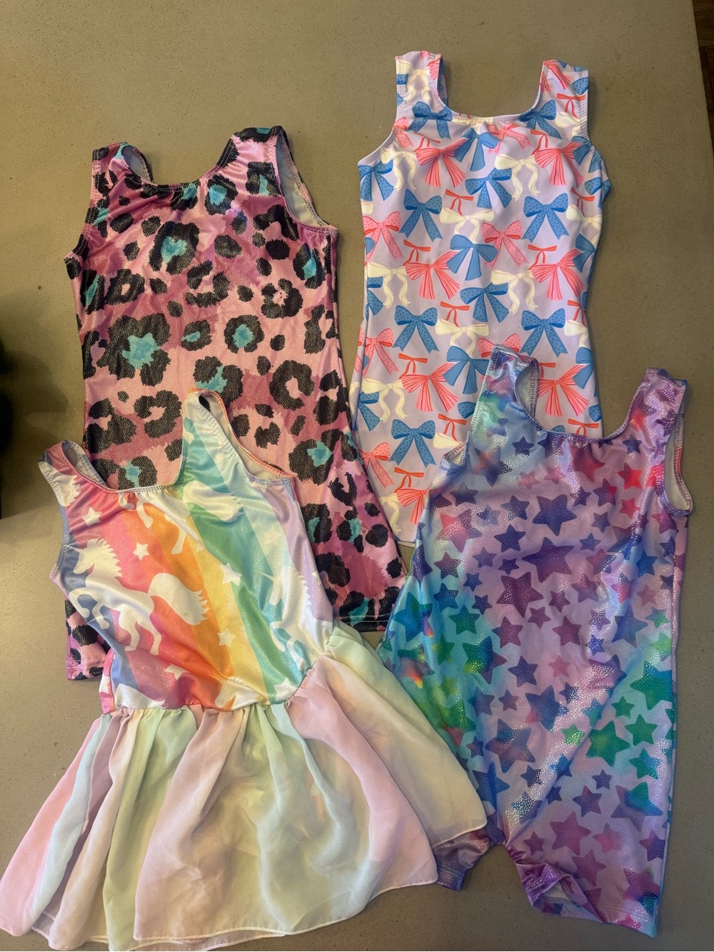Girls' Colorful Gymnastics Leotard Lot - Rainbows, Stars & Bows